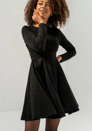 Kelle - Black faux suede flared dress