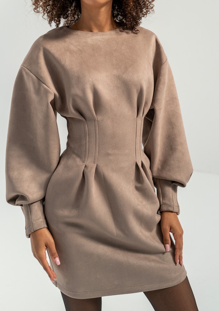 Matea - Latte beige faux suede mini pencil dress
