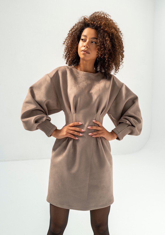 Matea - Latte beige faux suede mini pencil dress