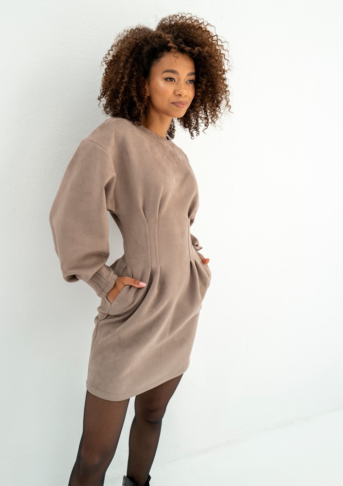 Matea - Latte beige faux suede mini pencil dress