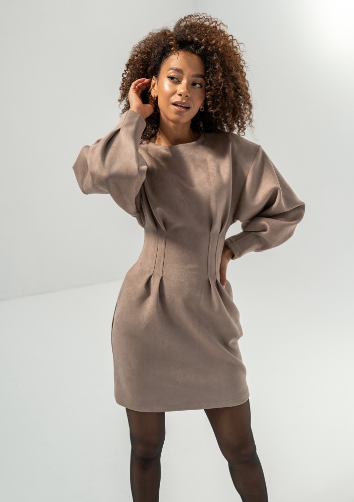 Matea - Latte beige faux suede mini pencil dress