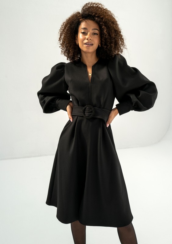 Larisa - Black belted midi dress