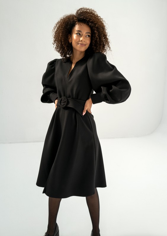 Larisa - Black belted midi dress