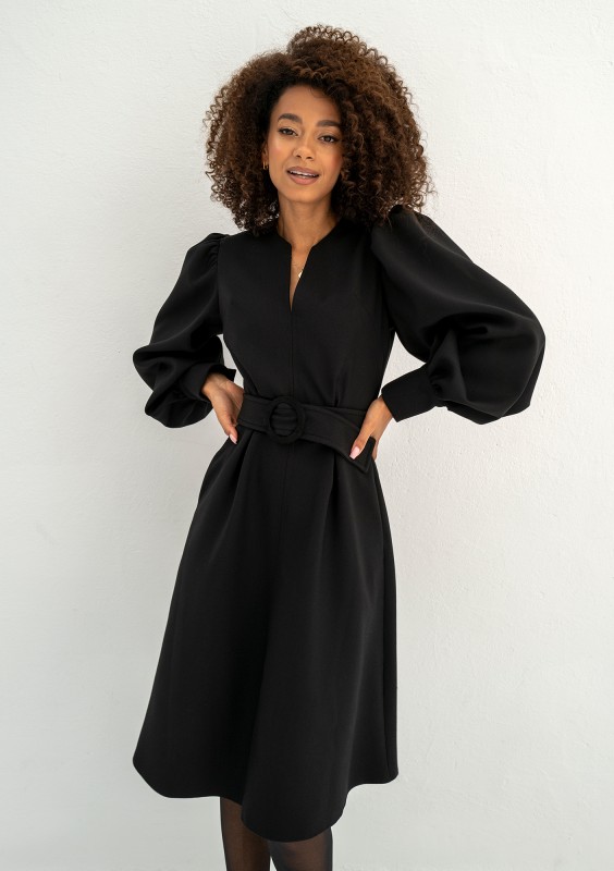 Larisa - Black belted midi dress