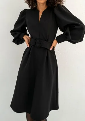 Larisa - Black belted midi dress