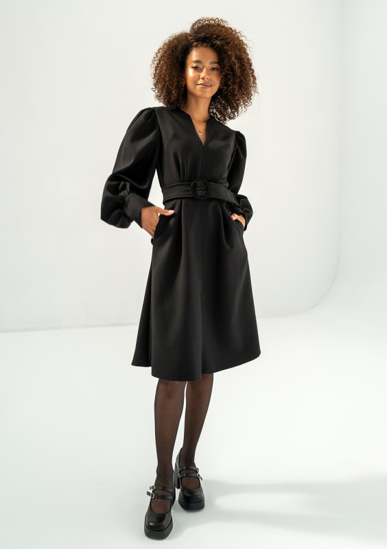 Larisa - Black belted midi dress