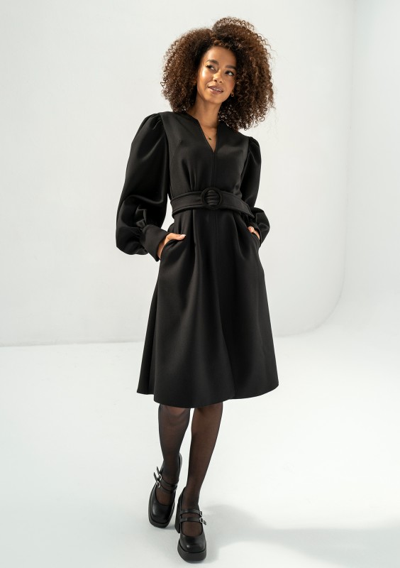 Larisa - Black belted midi dress