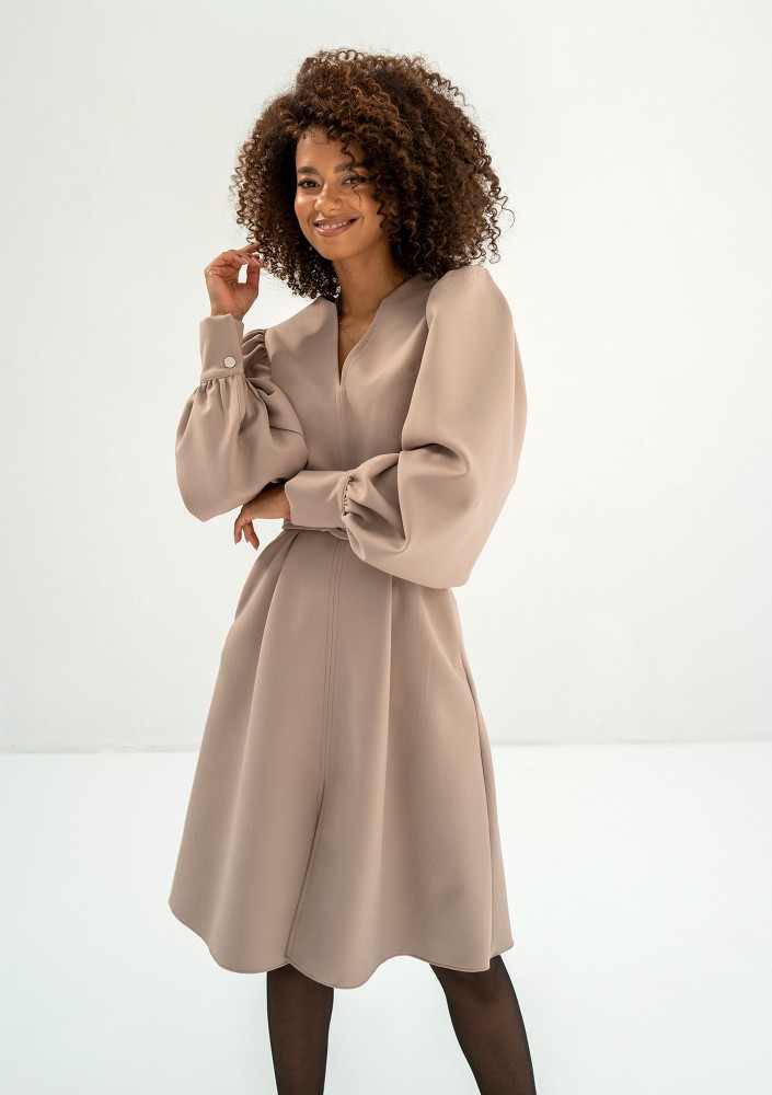 Larisa - Beige belted midi dress