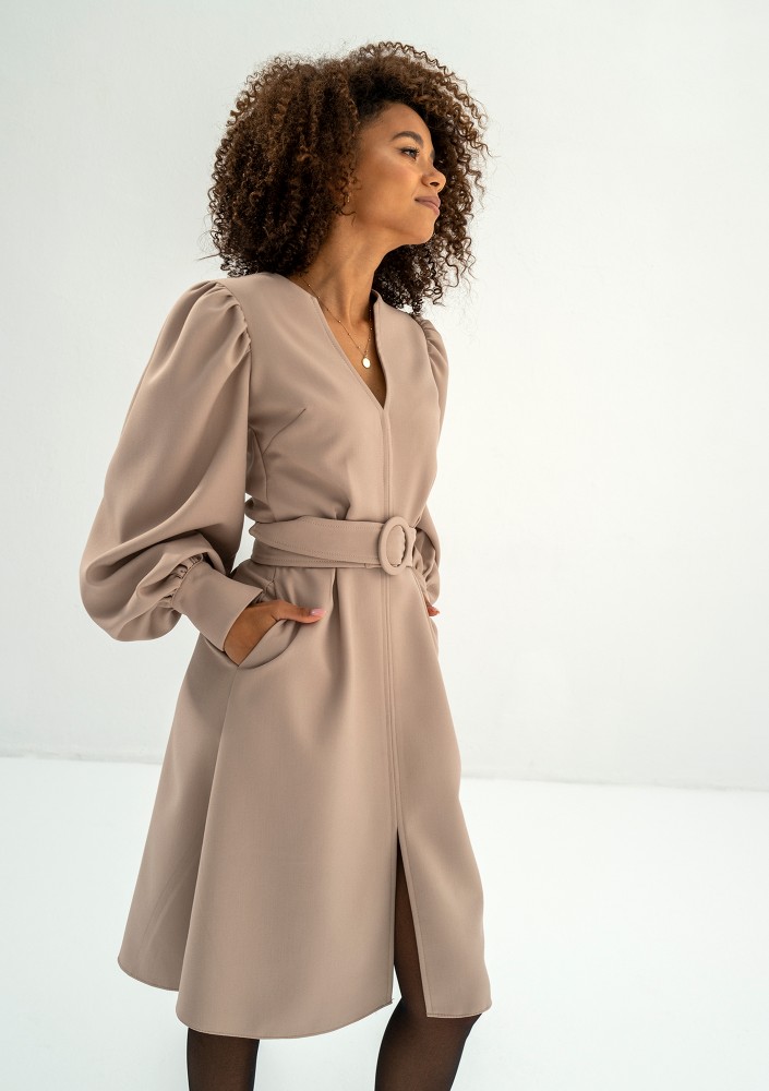 Larisa - Beige belted midi dress