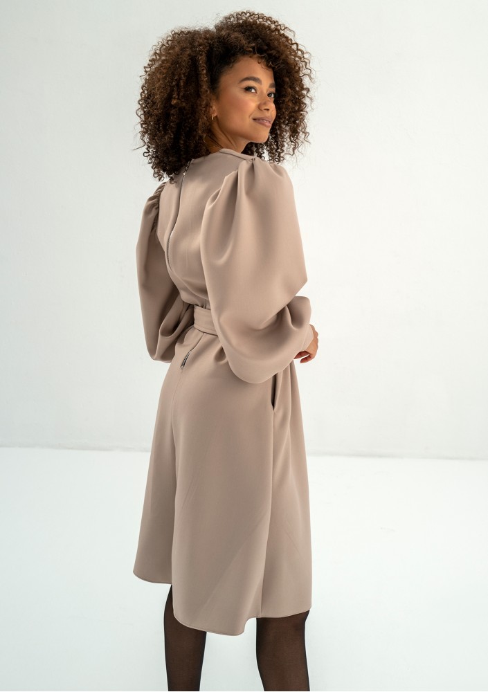 Larisa - Beige belted midi dress