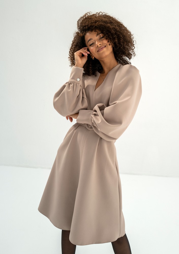 Larisa - Beige belted midi dress