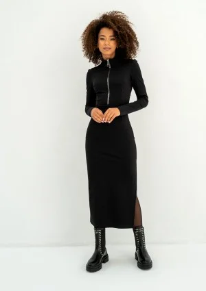 Shira - Black slim fit midi dress