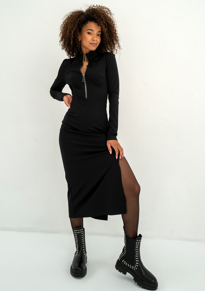 Shira - Black slim fit midi dress