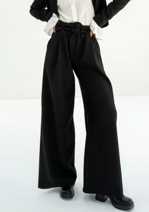 Shani - Szerokie spodnie z paskiem Czarne