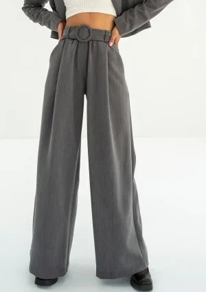 Shani - Szerokie spodnie z paskiem Grafitowe