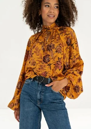Noura - Yellow boho floral printed shirt