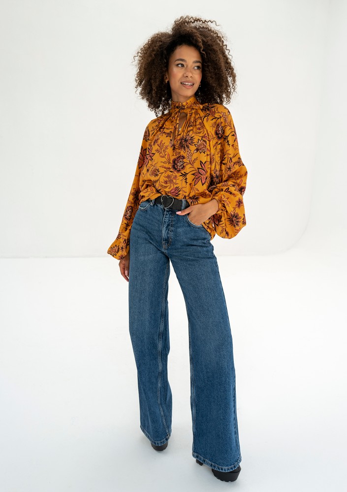 Noura - Yellow boho floral printed shirt