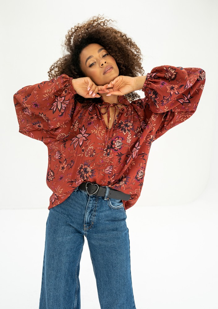 Noura - Koszula damska boho Red Print