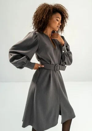 Larisa - Grey belted midi dress
