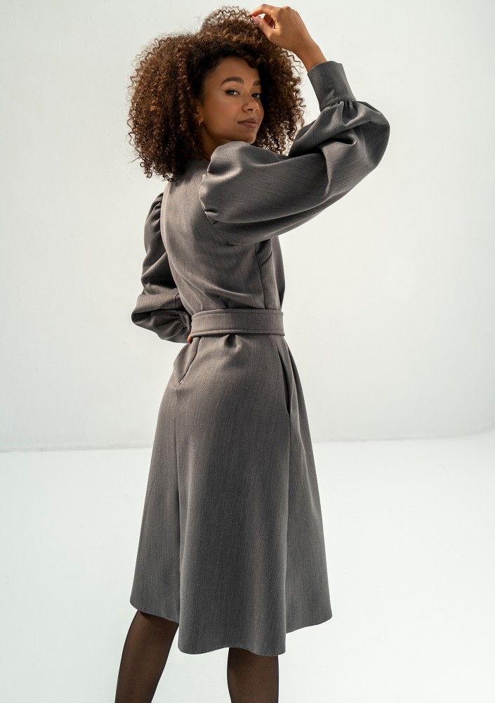 Larisa - Grey belted midi dress