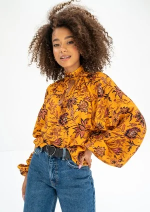 Noura - Yellow boho floral printed shirt