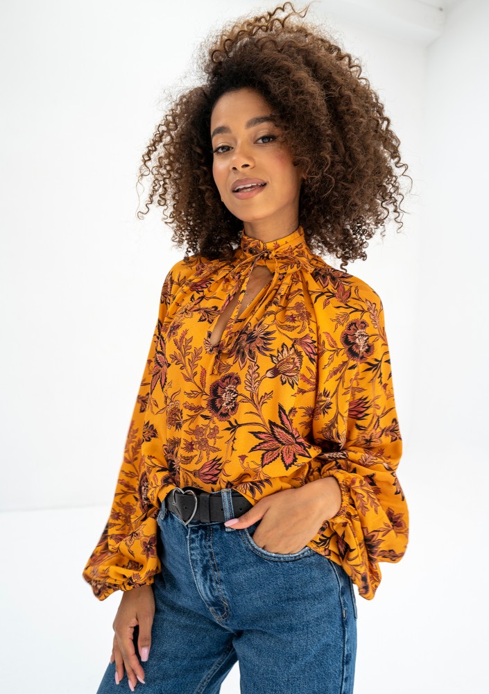 Noura - Yellow boho floral printed shirt