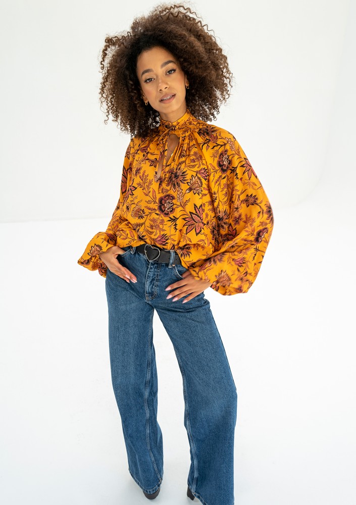 Noura - Yellow boho floral printed shirt