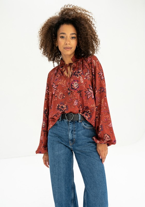 Noura - Koszula damska boho Red Print