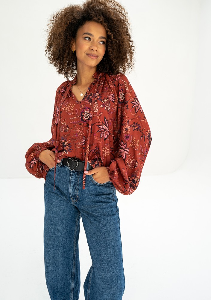 Noura - Koszula damska boho Red Print