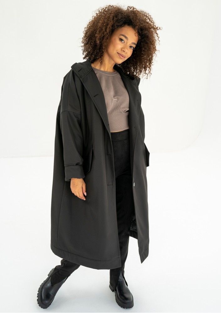 Cami - Black waterproof oversized coat