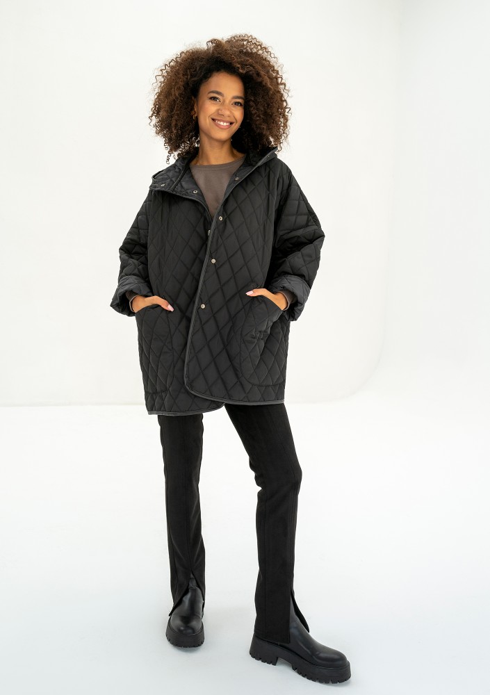 - Black quilted oversized jacket