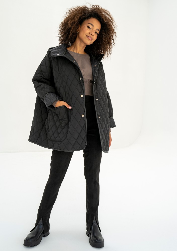 Madden - Pikowana kurtka damska oversize Czarna