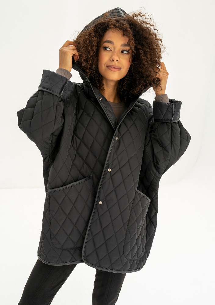 Madden - Pikowana kurtka damska oversize Czarna