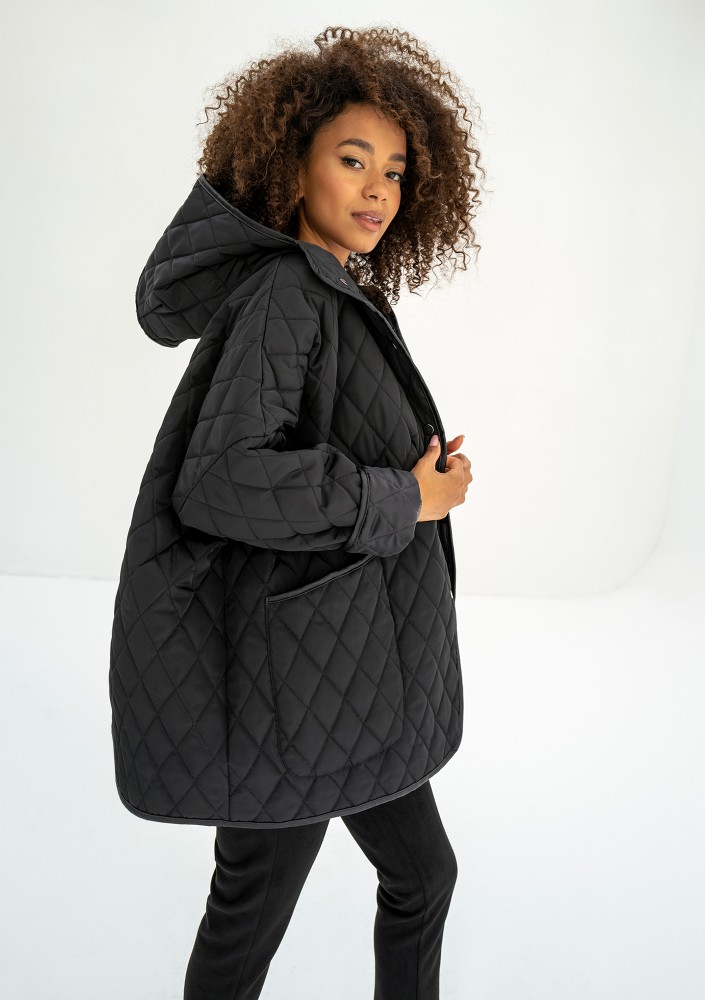 Madden - Pikowana kurtka damska oversize Czarna