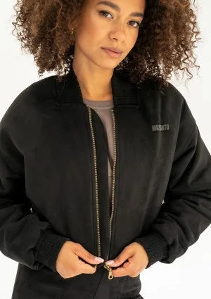 Ruby - Short full zipped black faux suede sweatshirt