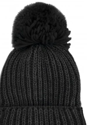 Naluu - Czarna czapka damska z pomponem 