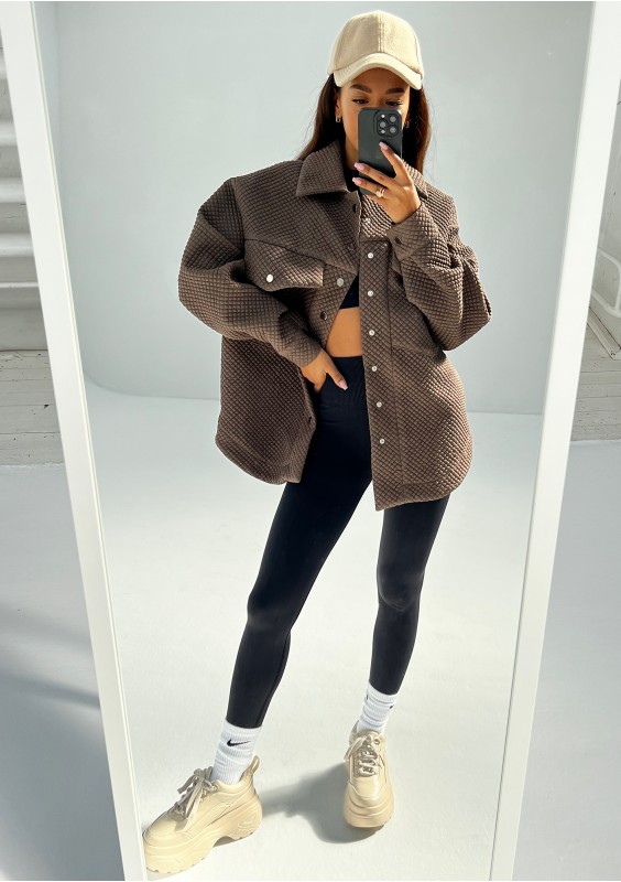 Doone - Nougat brown quilted knitted jacket