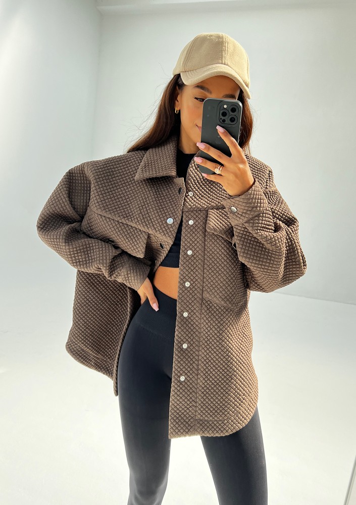 Doone - Nougat brown quilted knitted jacket