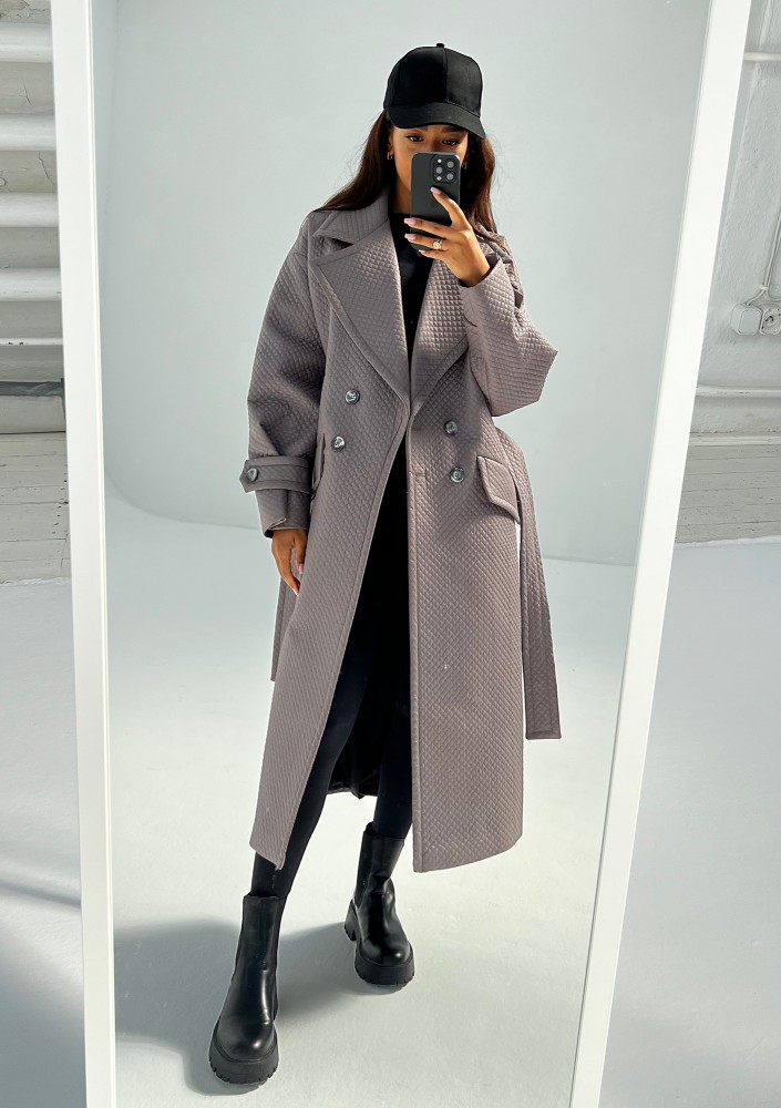 Jaske - Taupe quilted knitted coat