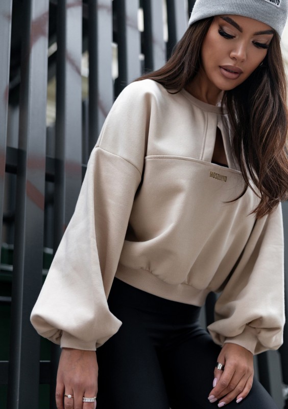 Delsy - sand beige sweatshirt with a cutout