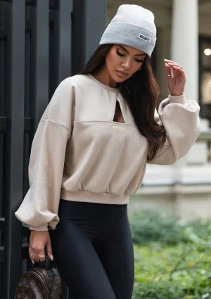 Delsy - sand beige sweatshirt with a cutout