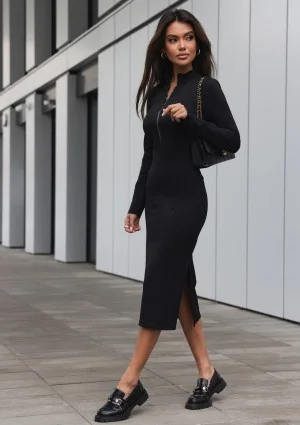 Shira - Black slim fit midi dress
