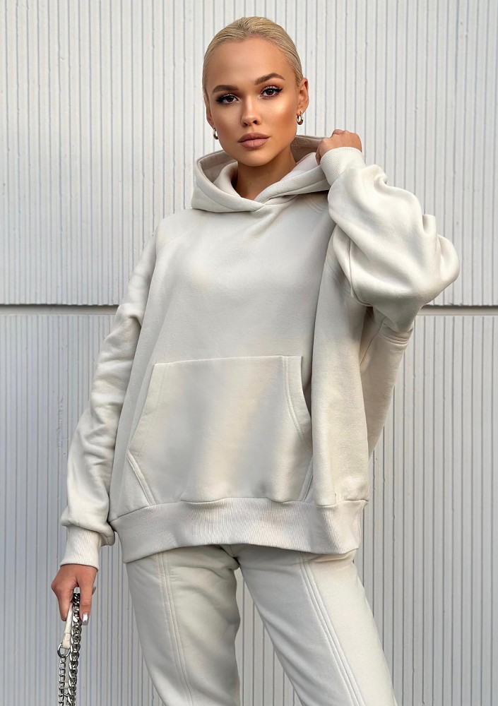 Mesh - Bluza kangurka oversize z dzianiny soft Coconut