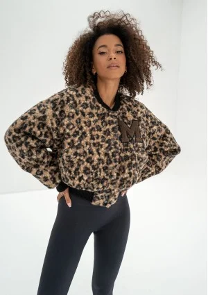 Blaze - Leopard spots printed boucle bomber jacket with a "M" logo