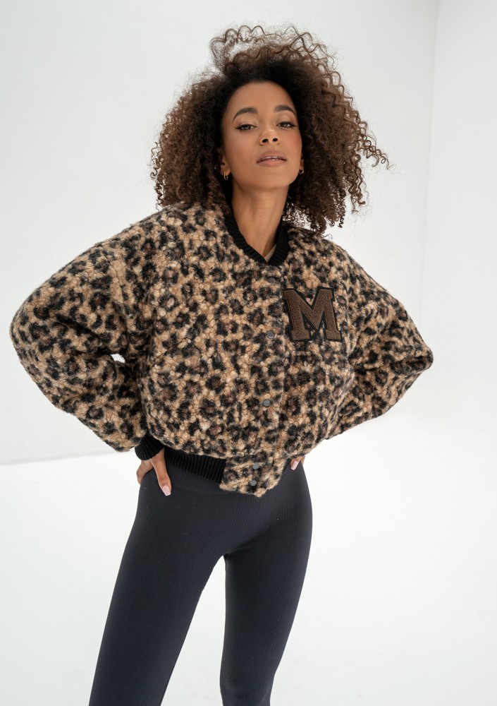 Blaze - Leopard spots printed boucle bomber jacket with a "M" logo