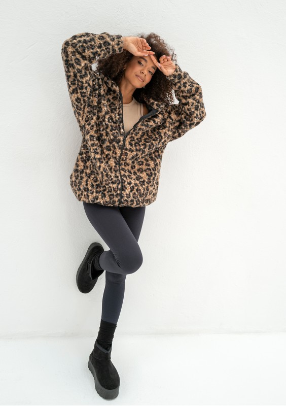 Furry - Leopard spots printed boucle oversize jacket
