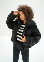 - Short black faux fur jacket