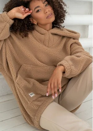 Ozzy - Beige faux fur oversize hoodie