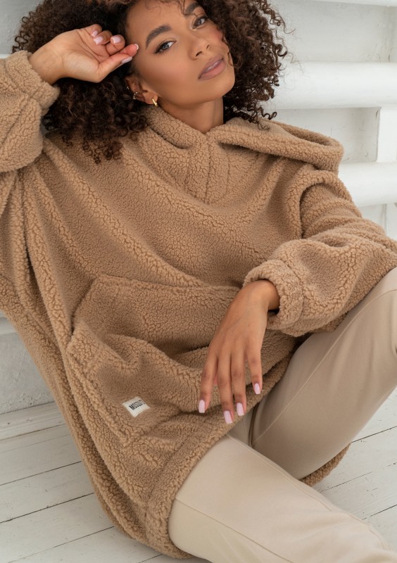 Ozzy - Beige faux fur oversize hoodie
