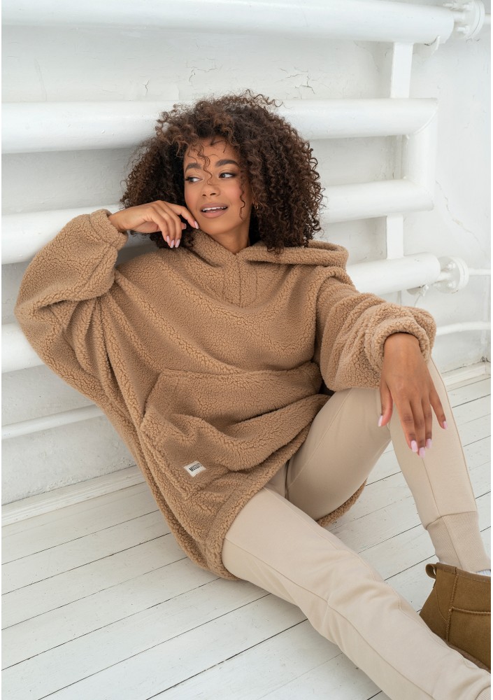 Ozzy - Beige faux fur oversize hoodie